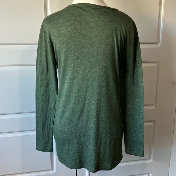 Long Sleeve Tunic Top Twist Knot Front Olive Green Cozy Loungewear Oversized XS - Picture 4 of 7